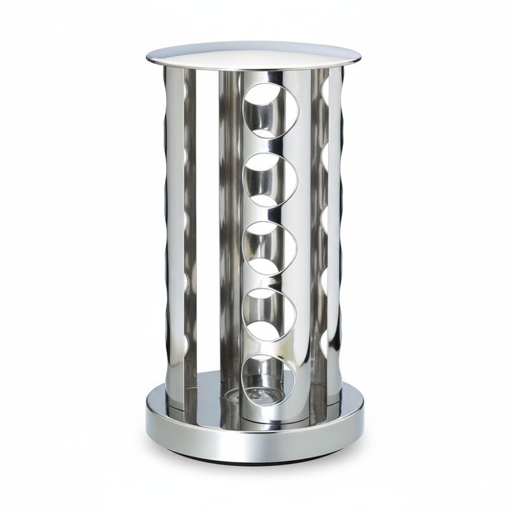 Build Your Own 20 Jar Spice Rack (Brushed Stainless Steel Rack & Black Caps)